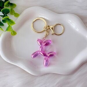 Iridescent Crystal Clear Balloon Dog Keychain/ Bag Charm